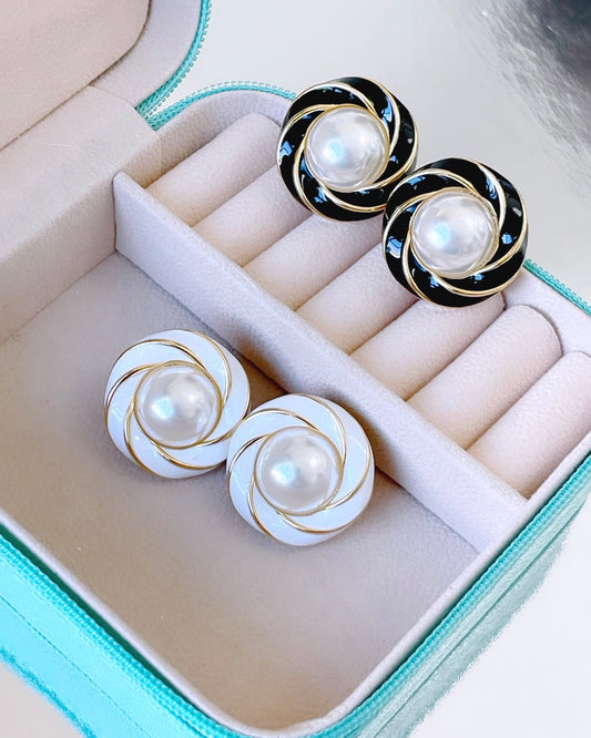 Enamel Pearl Coil Earring