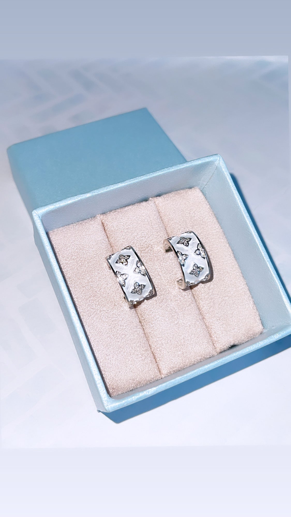 White Enamel Inspiration RC Designer Hoop Earring