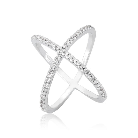 Pave X Rhodium Ring