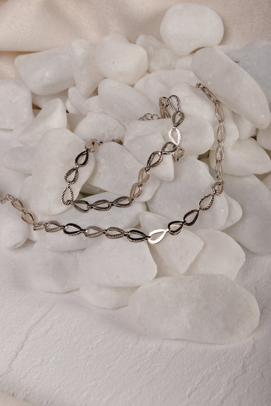 Rhodium Droplet Link Bracelet