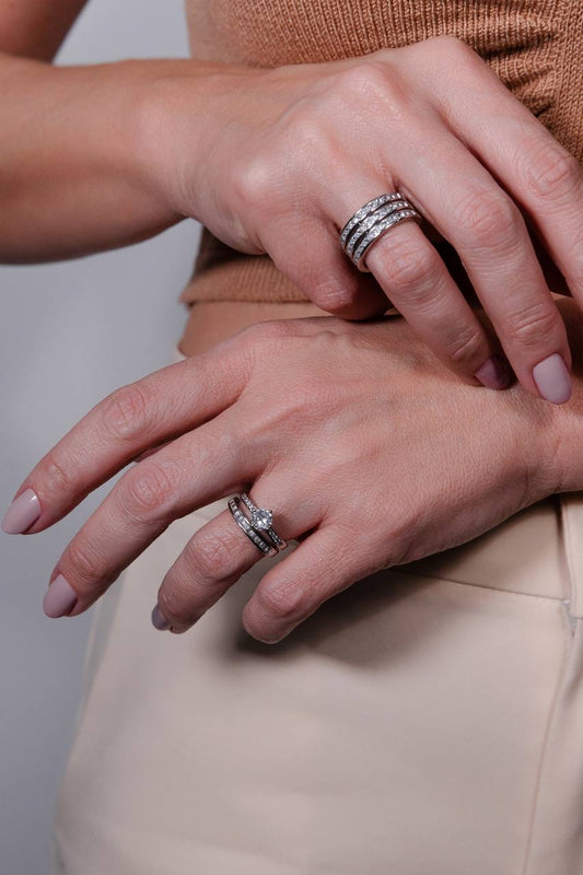 Zirconia Baguette Rhodium Band Ring