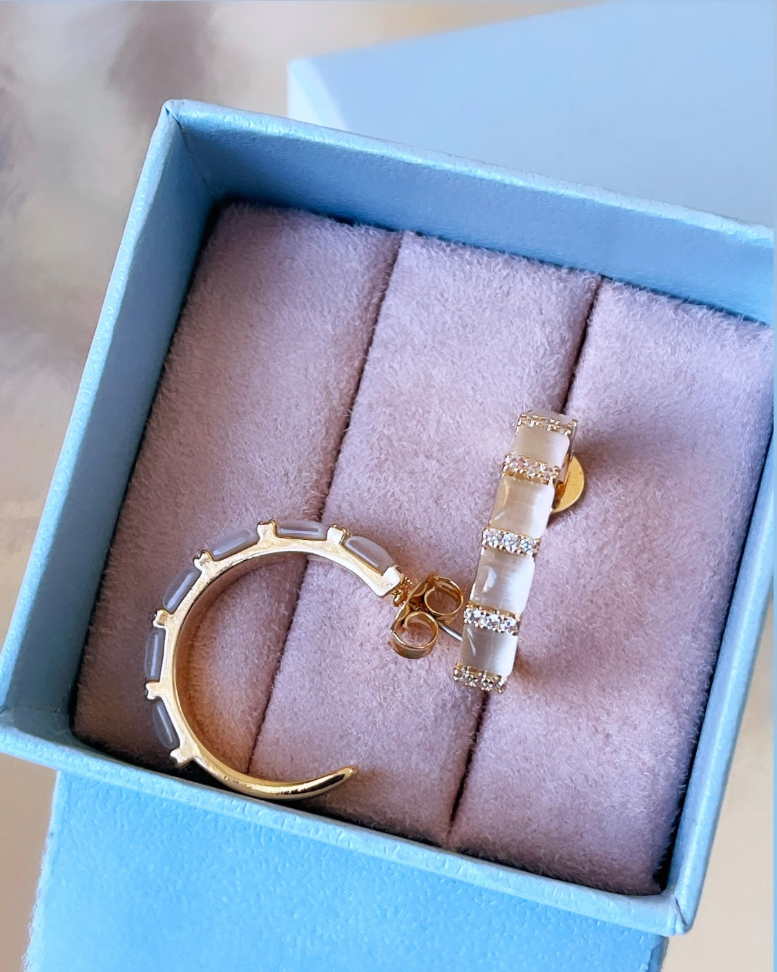 Cat Eye Gem Rhodium Hoop