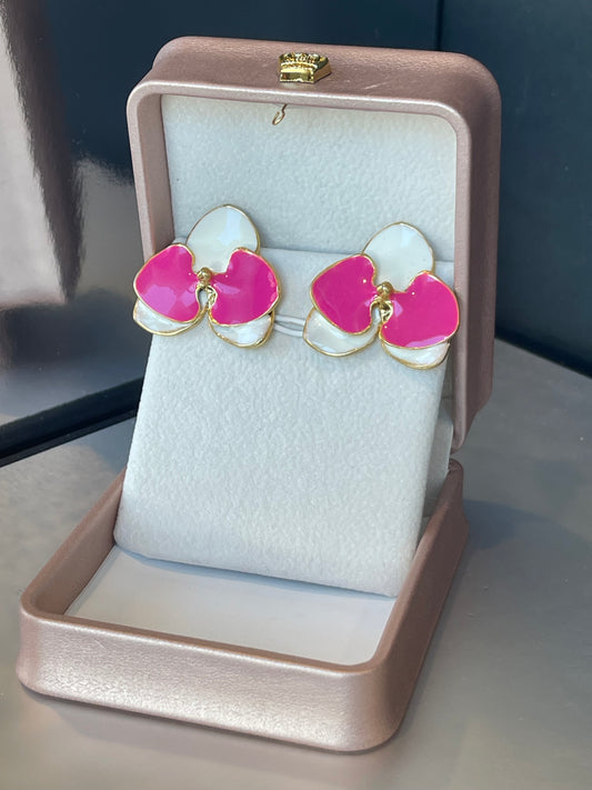White & Fuchsia Enamel Flower Earring