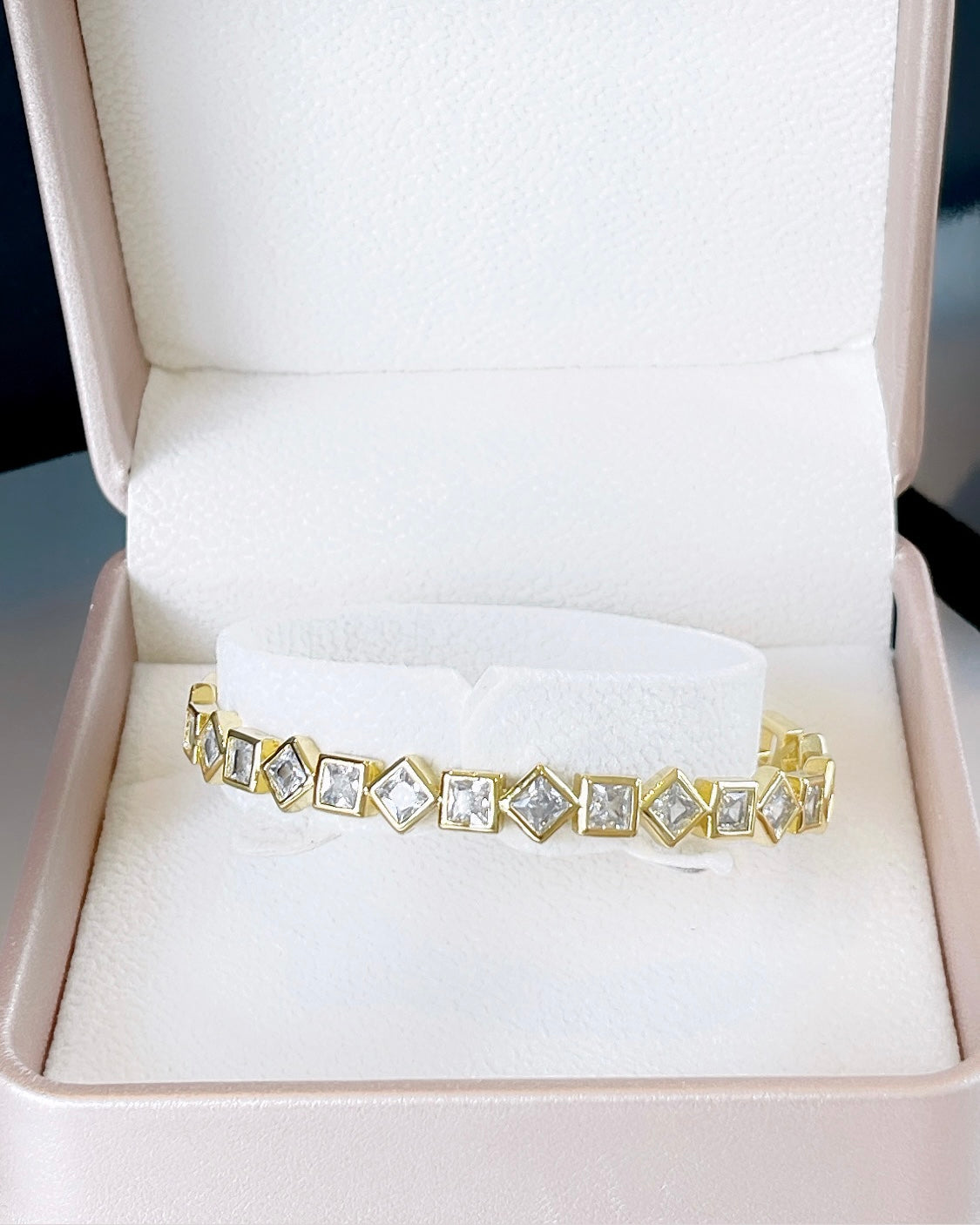 Bezel Squared Zirconia Cuff Bracelet