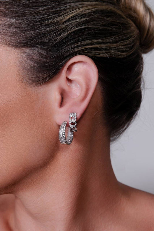 Pave in and out Rhodium Hoop
