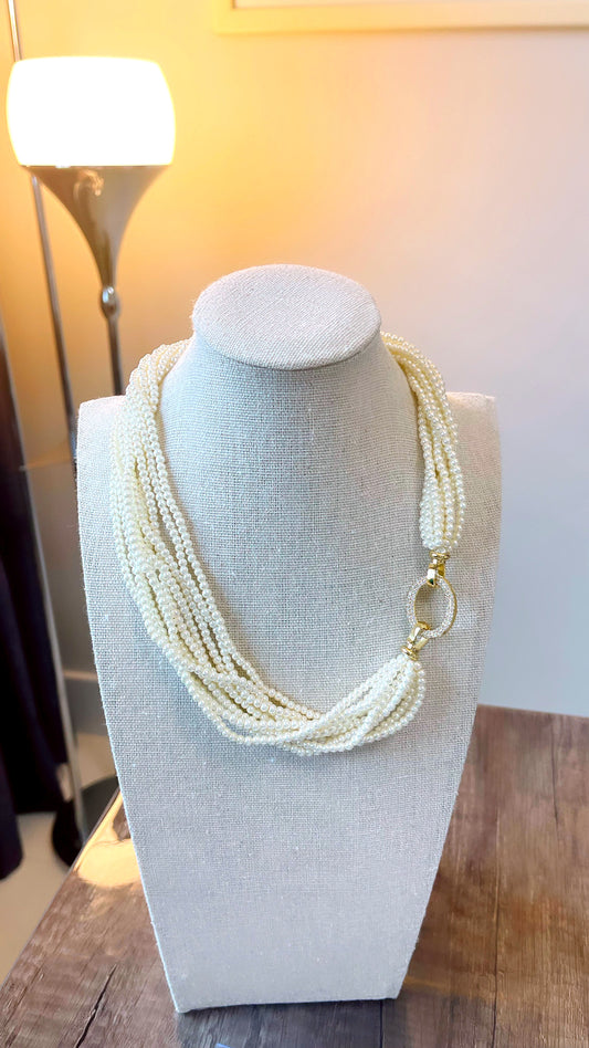 10 Layer Shell Pearl Torsade Necklace
