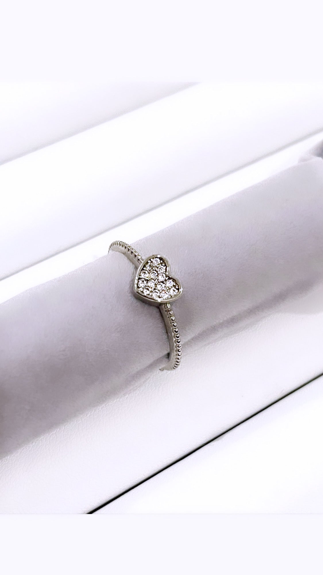 Petit Pave Heart Rhodium Ring