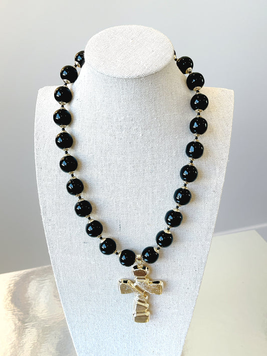 14MM Black Jade Cross Necklace