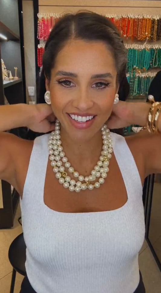 12MM Shell Pearl 3 Layers Necklace
