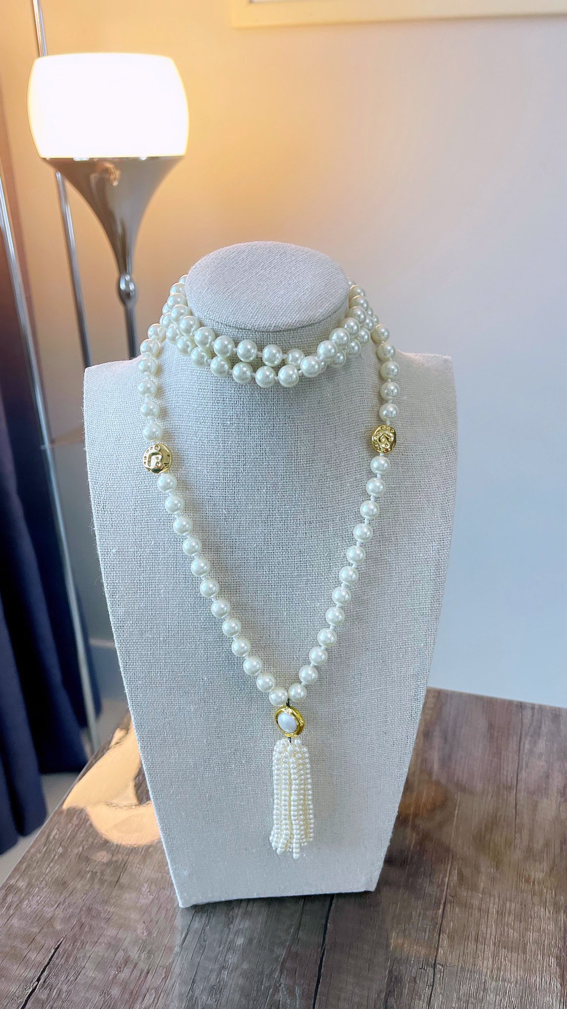 Long 8MM Shell Pearl Tassel Necklace