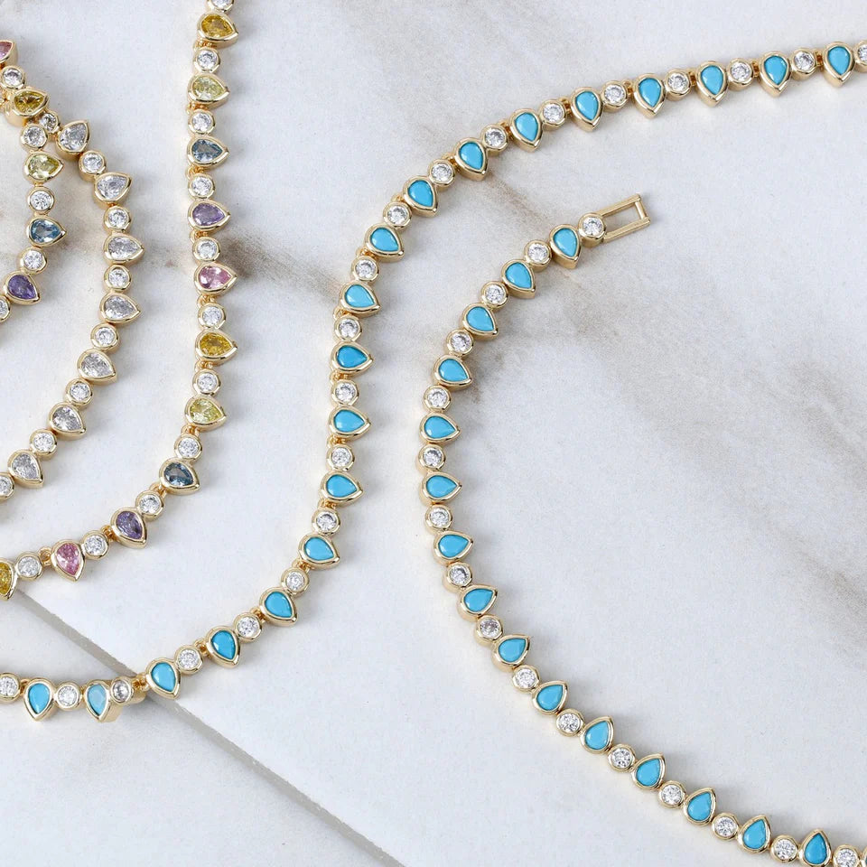 Turquoise & Diamond LabGem Riviera and Tenis Bracelet