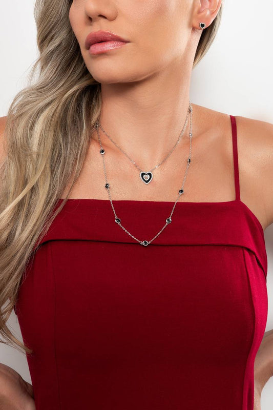 Black Zirconia Dots Rhodium Necklace