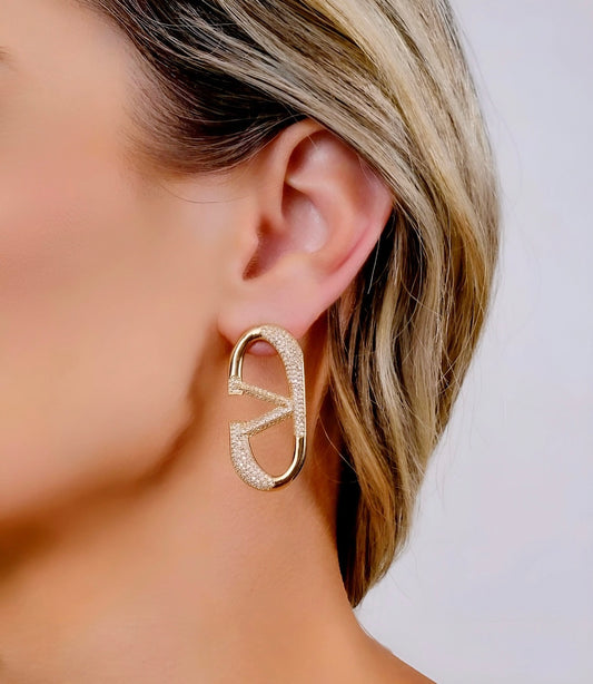 Pave V Logo Designer Earring
