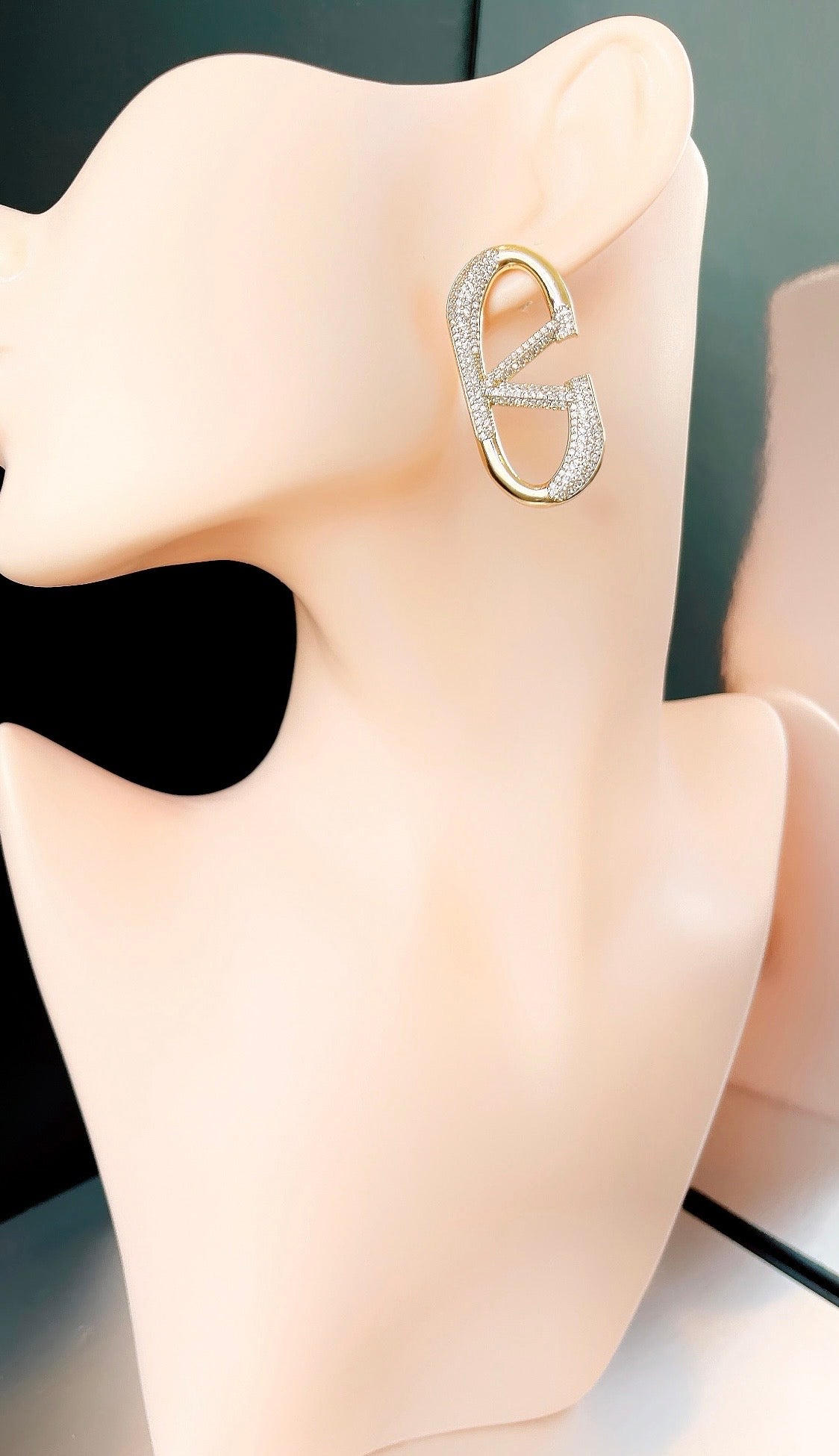 Pave V Logo Designer Earring