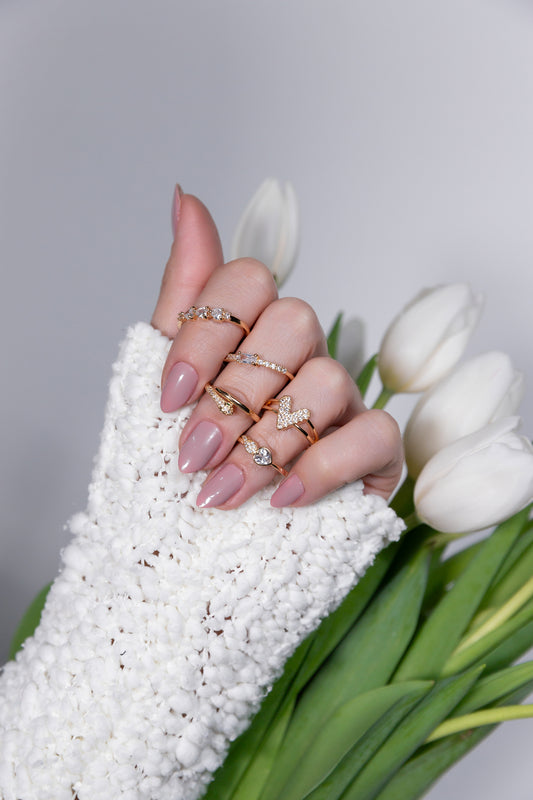 Zirconia Heart and Wing Ring