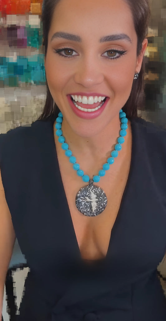 Mandala 12MM Turquoise Howlite Necklace