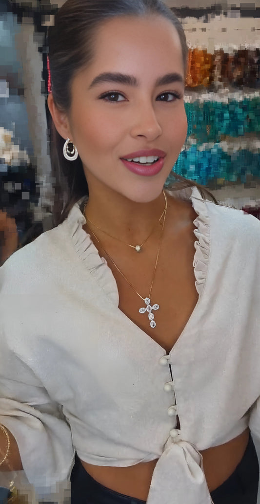 Hollow Pave Drop Earring
