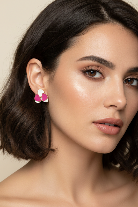 White & Fuchsia Enamel Flower Earring