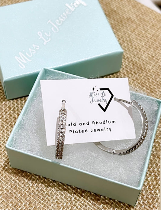 Double Pave Rhodium Hoop