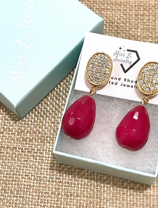 Pave Pink Agate Earring