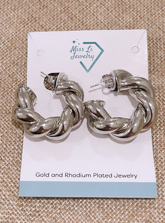 Braided Glossy Tube Rhodium Hoop