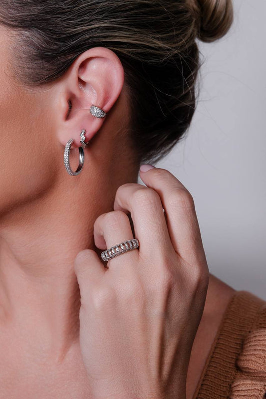 Double Pave Rhodium Hoop