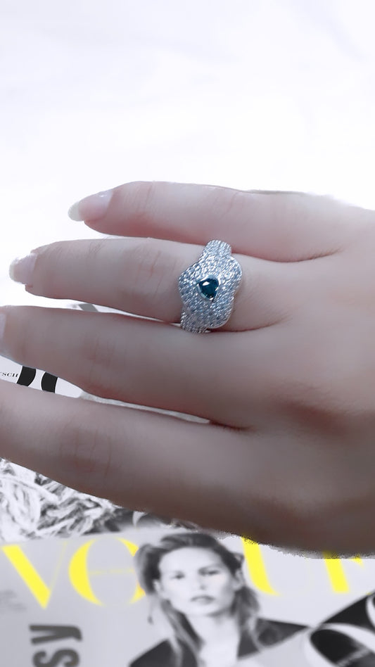 Domed Heart Emerald Ring