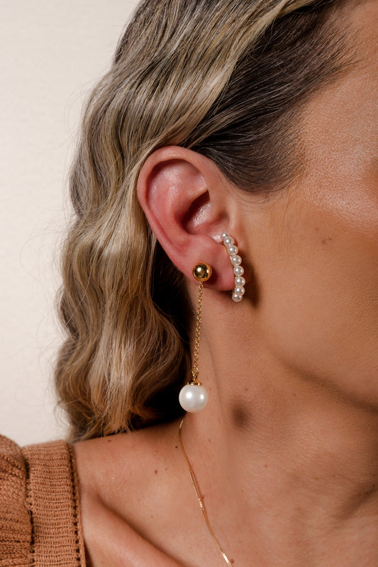 Chain Ball and Pearl Drop Earring