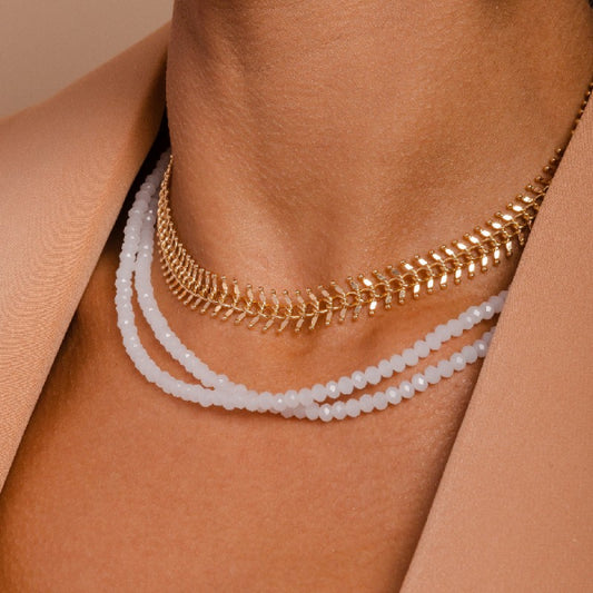 Off White Crystal Choker Necklace