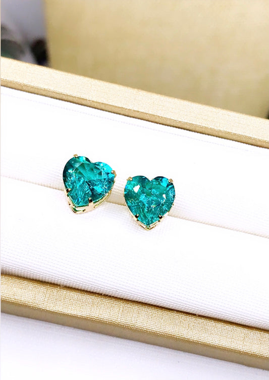 Tourmaline Paraiba Heart Crystal Earring