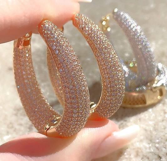 Lux Large Oval Pave Hoop Earring