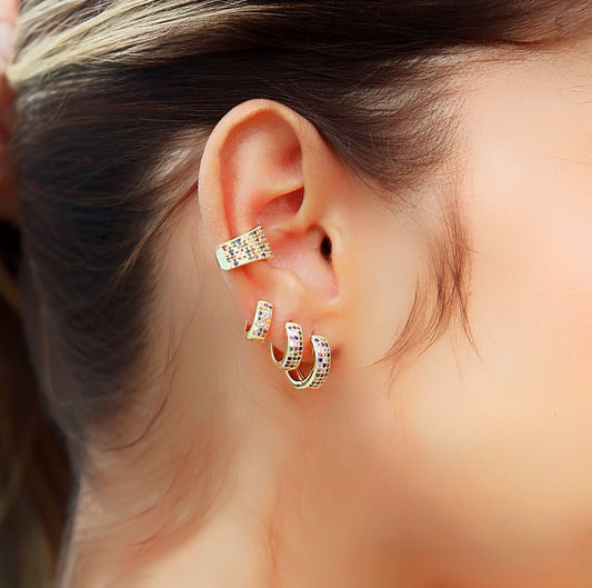 Duo Double Colors Pave Hoop Earring