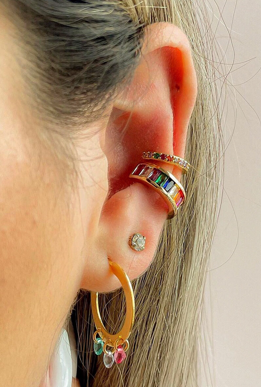 Colored Baguette Zirconia Fake Piercing