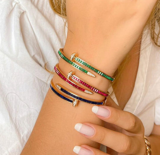 Pink Zirconia Nail Bangle Bracelet