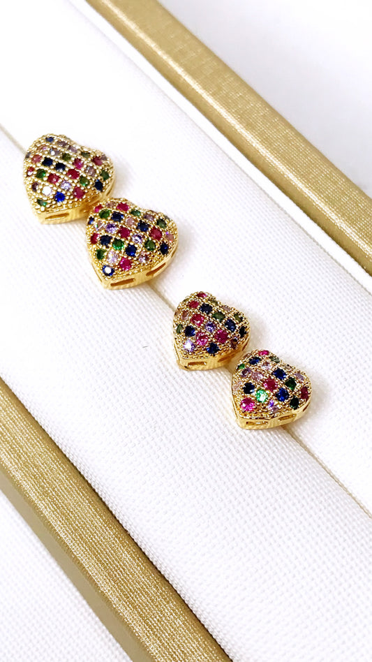 Duo Colored Pave Heart Earring