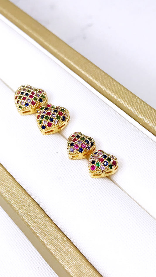 Duo Colored Pave Heart Earring
