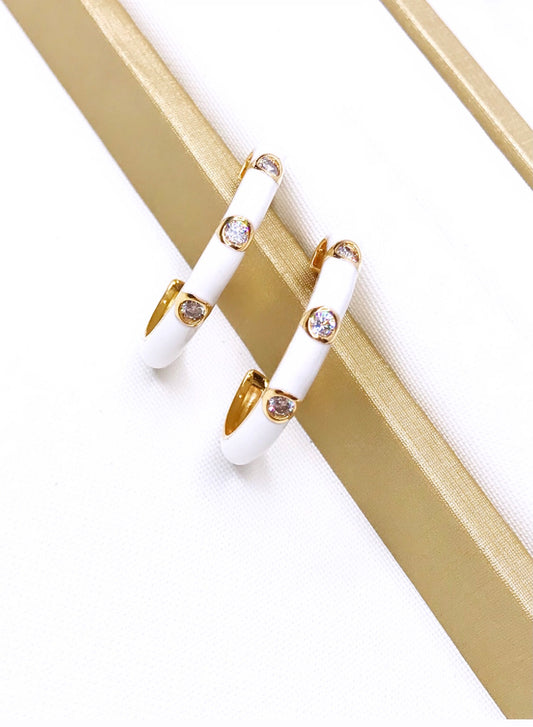 White Enamel Hoop Earring