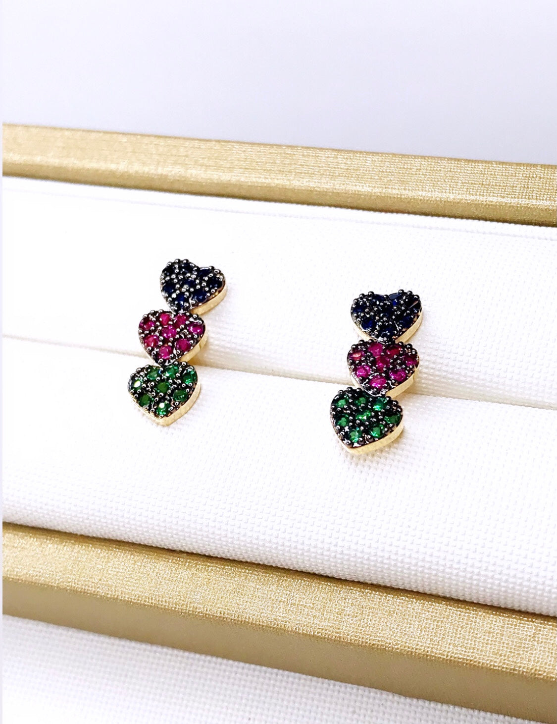 Colored Pave Triple Hearts Earring