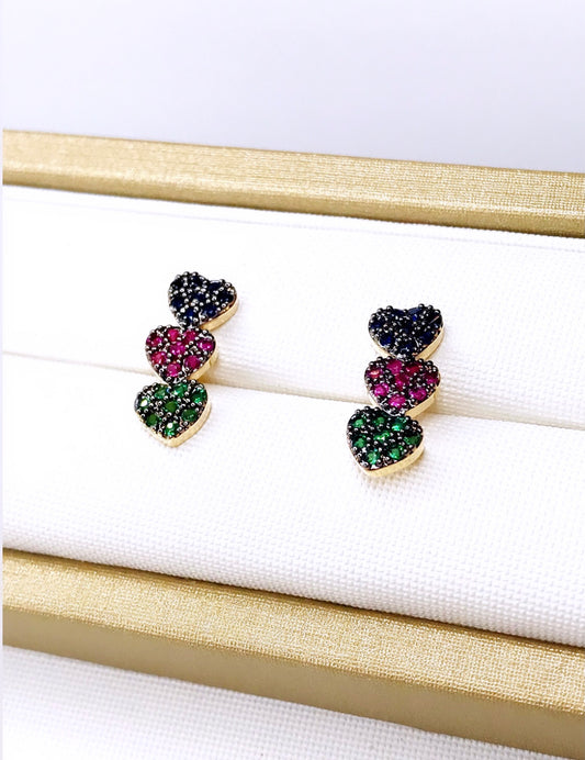 Colored Pave Triple Hearts Earring