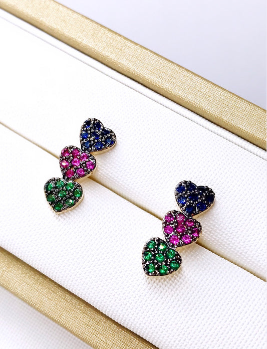 Colored Pave Triple Hearts Earring
