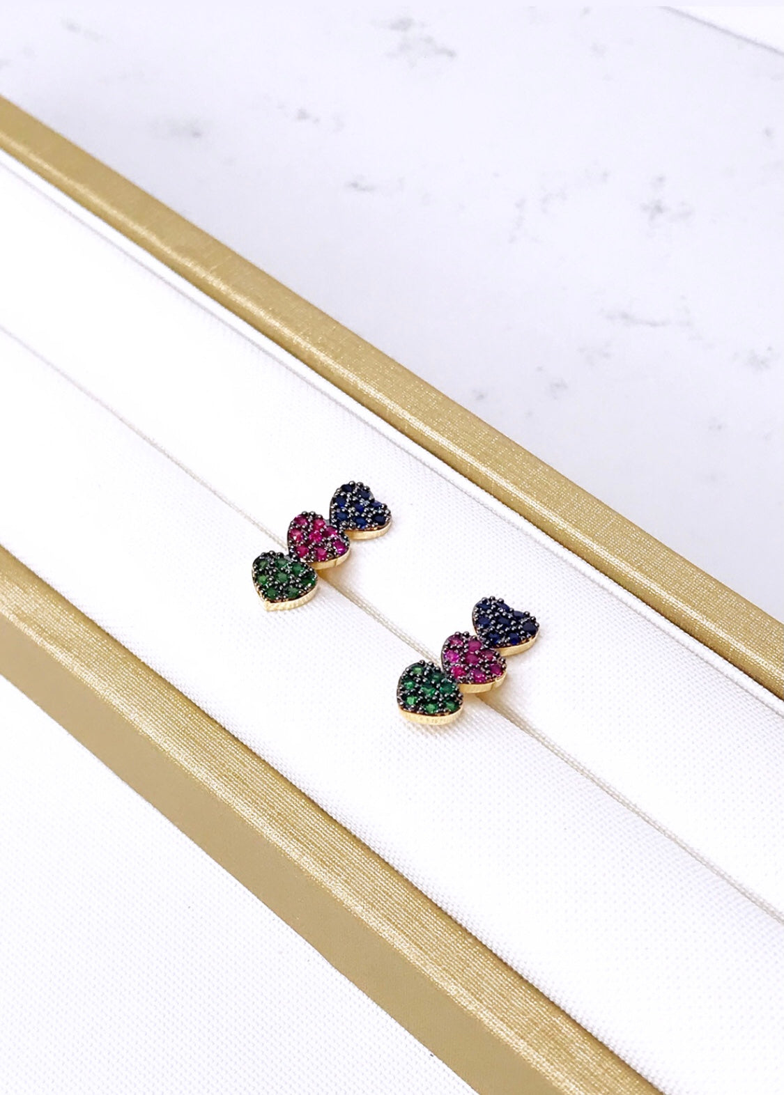 Colored Pave Triple Hearts Earring