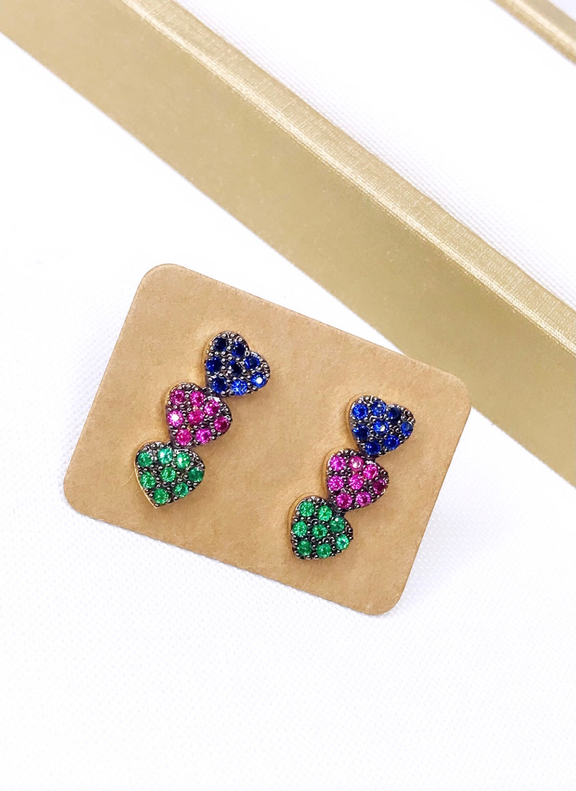 Colored Pave Triple Hearts Earring