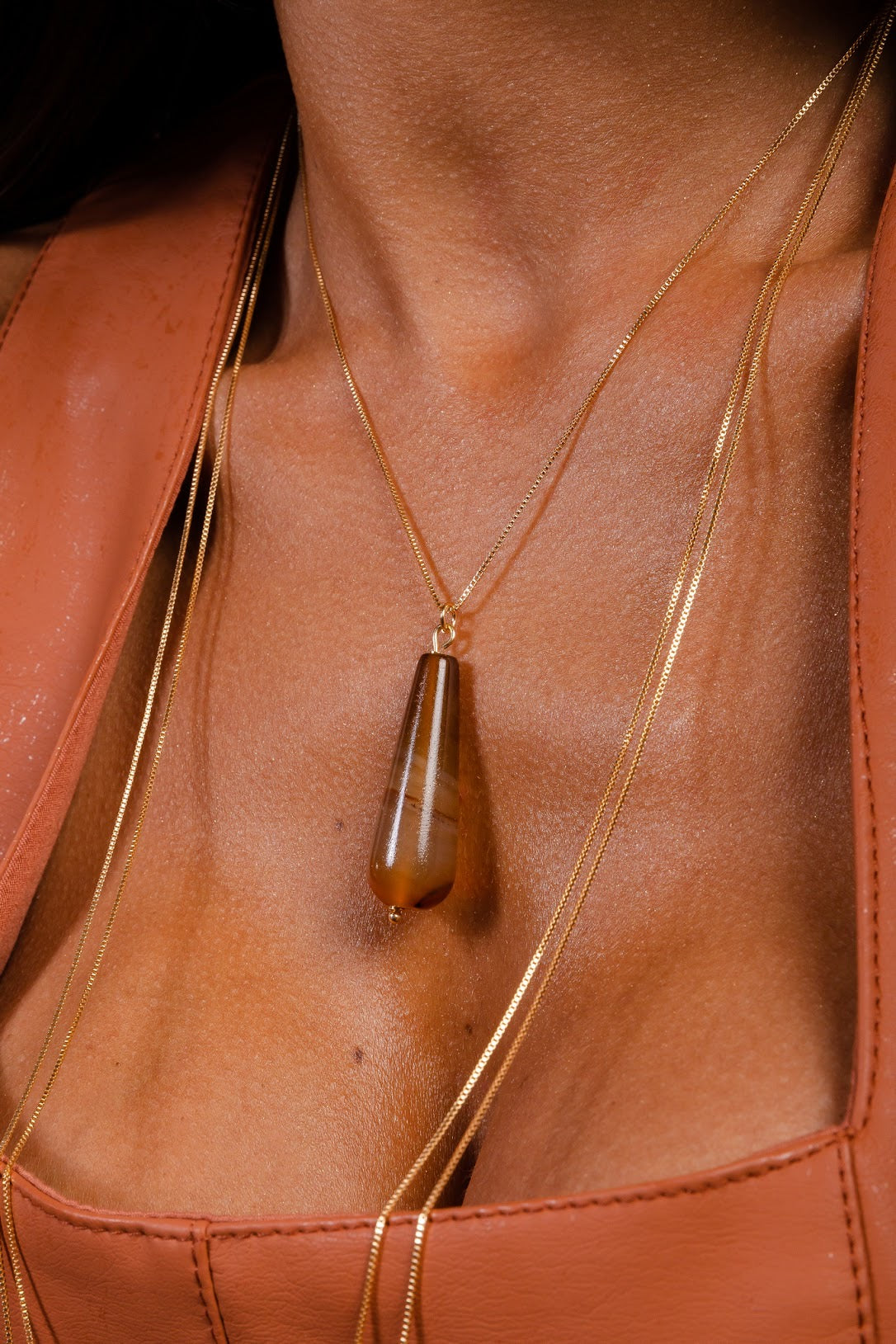 Brown Agate Pendulum Gem Necklace