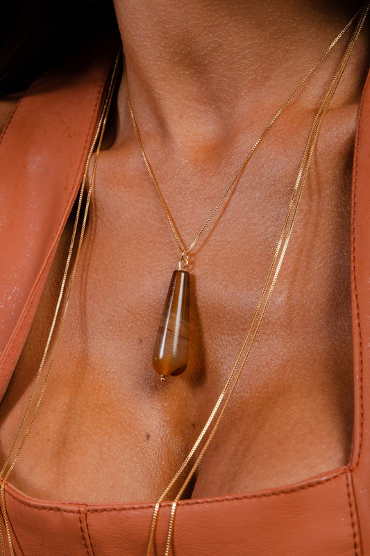 Brown Agate Pendulum Gem Necklace