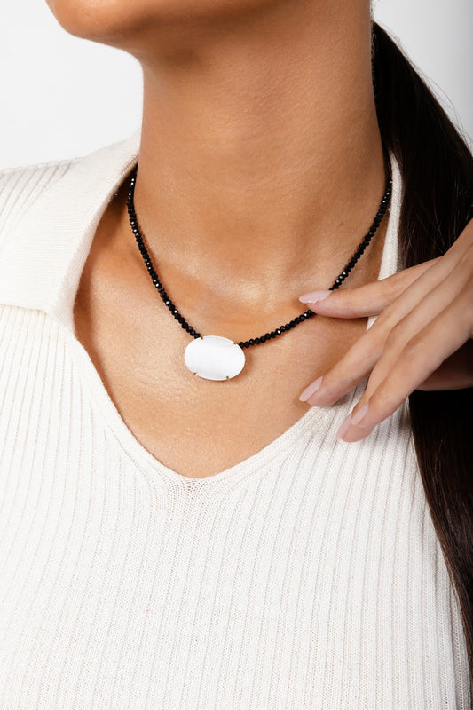 Mother Pearl Black Crystal Choker Necklace