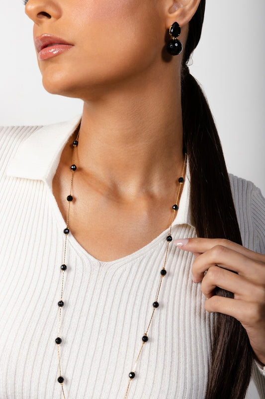 Long Black Crystal Necklace
