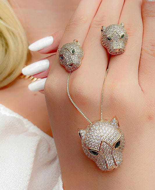 Panther Designer Inspiration Pave Stud Necklace and Earrings Set