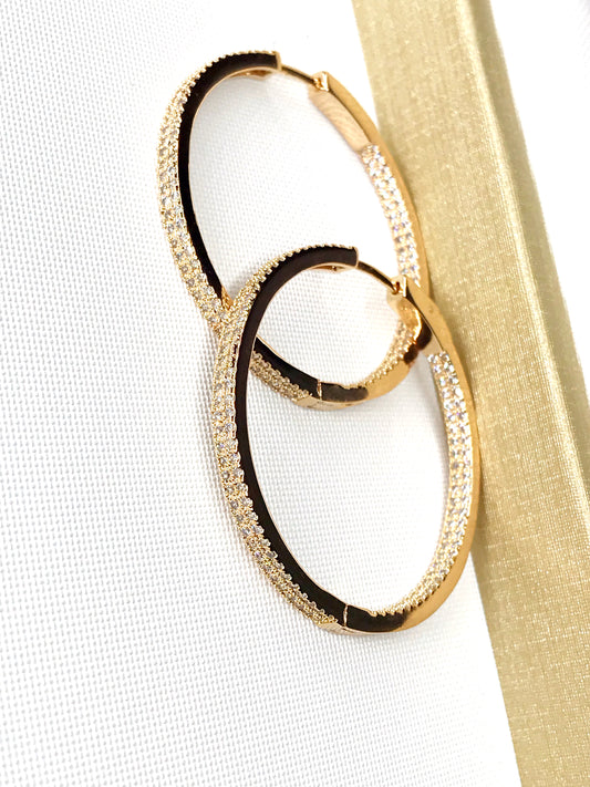 Medium Double Pave In and Out Hoop Earring