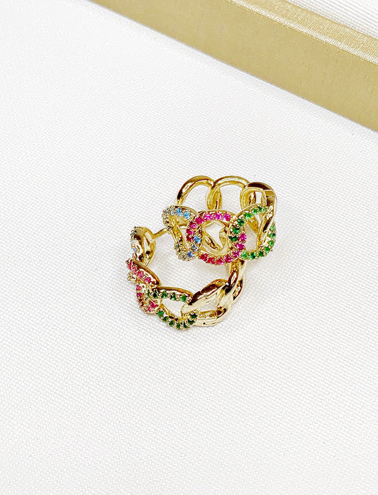 Small Colored Pave Link Hoop Earring