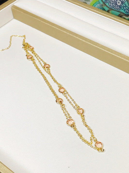 Peach Crystal Beads Long Necklace